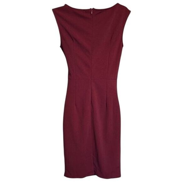 Miusol Women’s Retro Ruffle Slim Work Pencil Dress Burgundy Red Size Small Midi - Picture 7 of 16